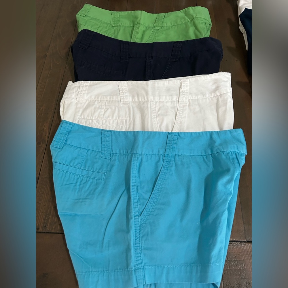4 pairs of J.Crew chino classic twill shorts.
